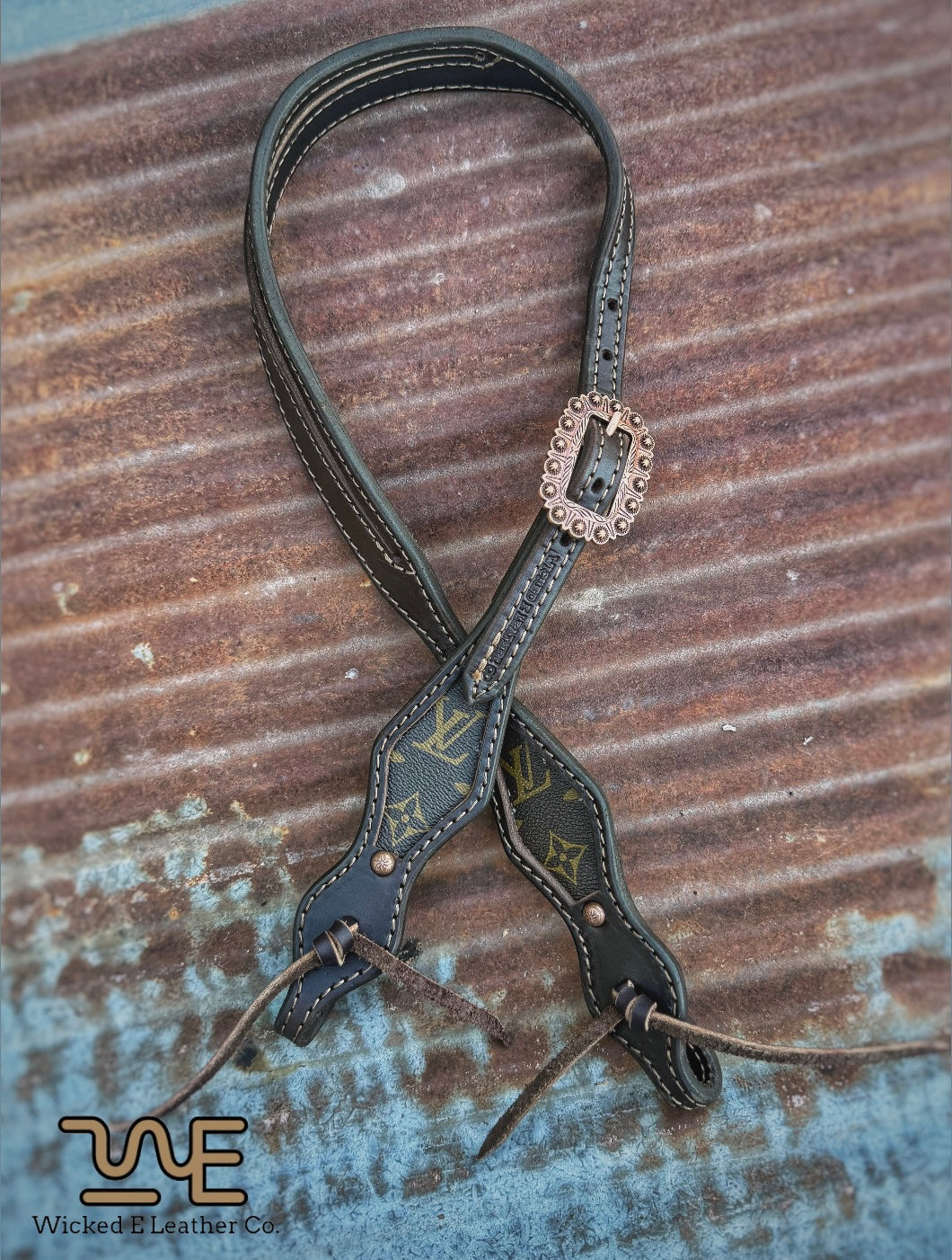 Designer inlay Split ear headstall w/ tie ends “Ready to ship” 