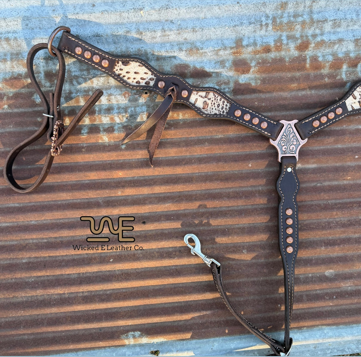 Antique Copper White Croc inlay Breast collars “Ready to ship”
