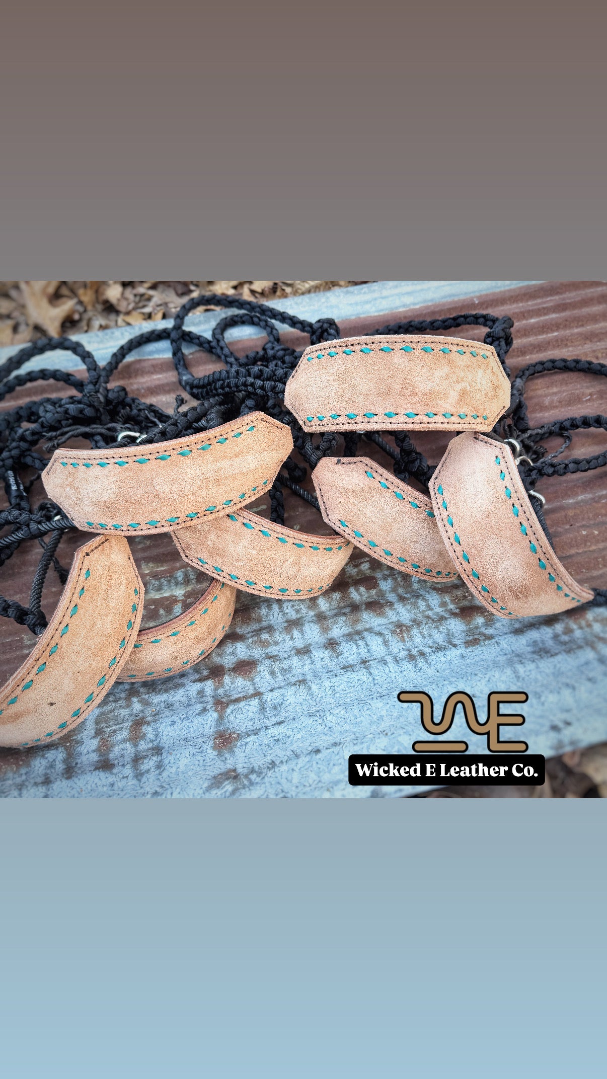 Light rough out w/Turq Buckstitch Leather Noseband halters