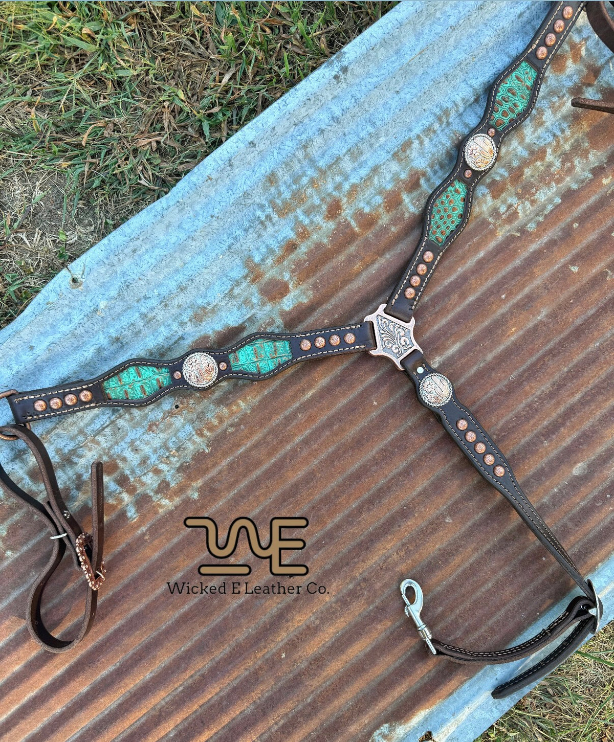 Antique Copper Turquoise croc inlay Breast Collars “Ready to ship”