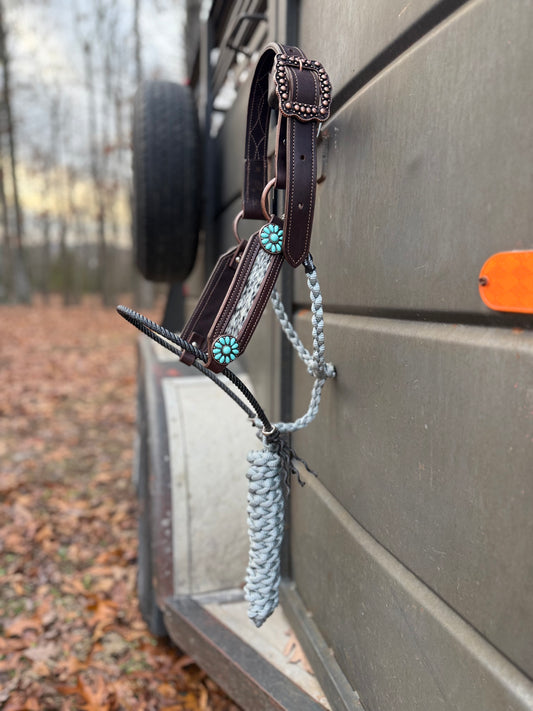 Blk/white cowhide hybrid halter