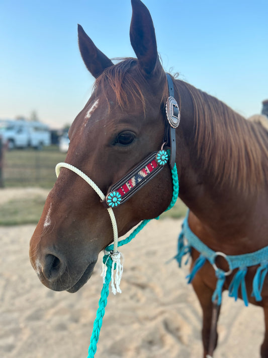 Red/turquoise hybrid halter