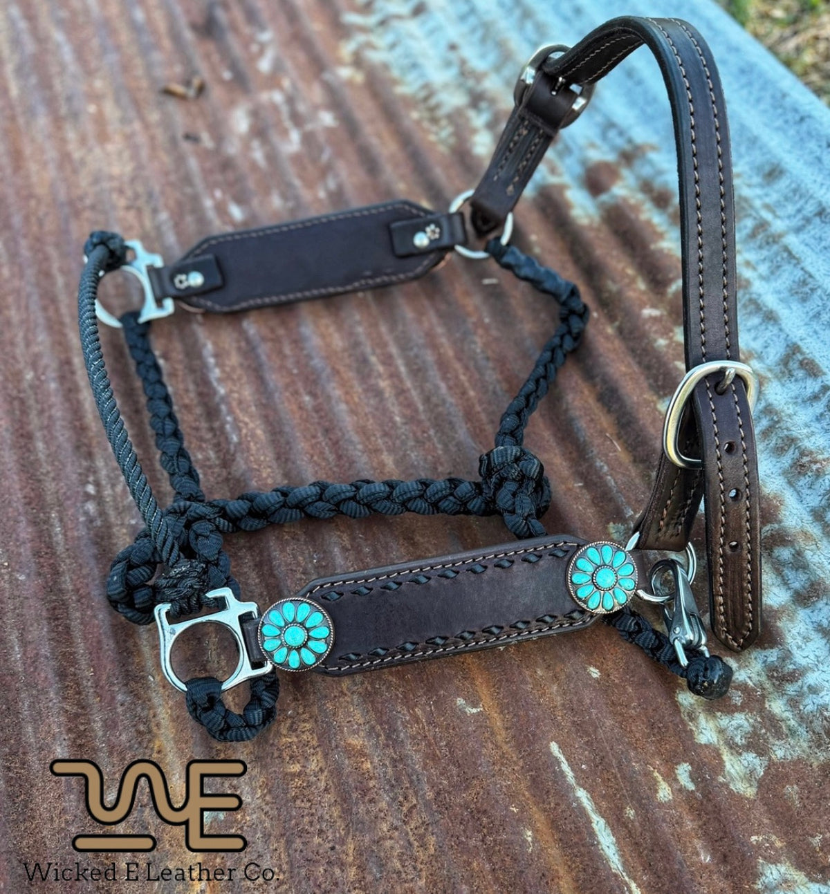 Regular Black Buckstitch Working hybrid halter “Choose your own hardware/muletape color”