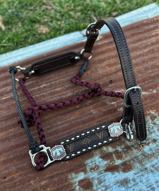 White Buckstitch w/turquoise thunderbird working hybrid halter