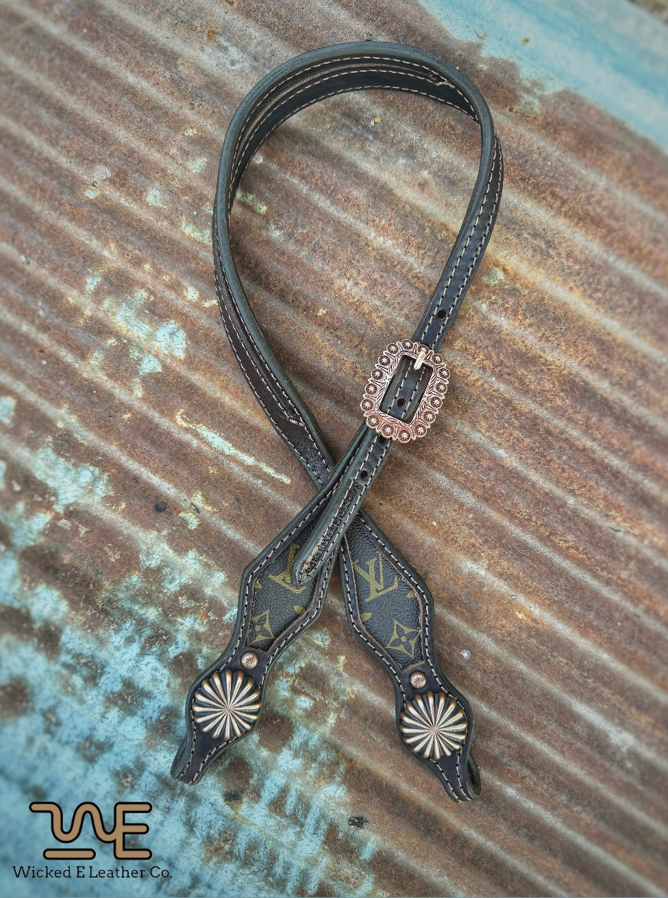 Designer Inlay Split ear headstall w/ concho ends