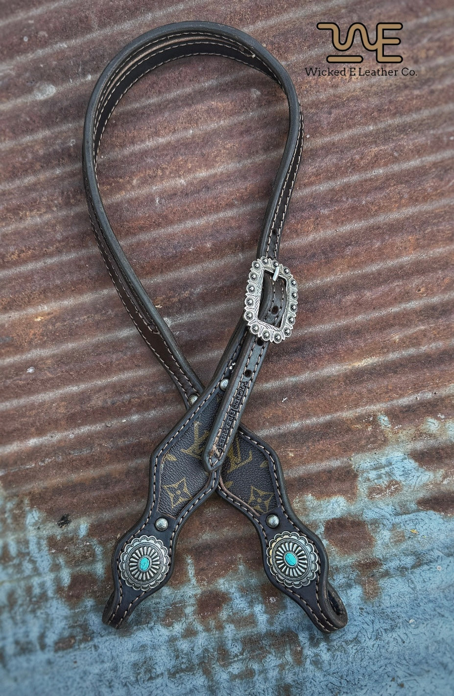 Designer Inlay Split ear headstall w/ concho ends