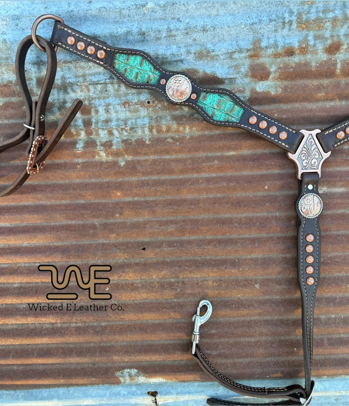 Antique Copper Turquoise croc inlay Breast Collars “Ready to ship”