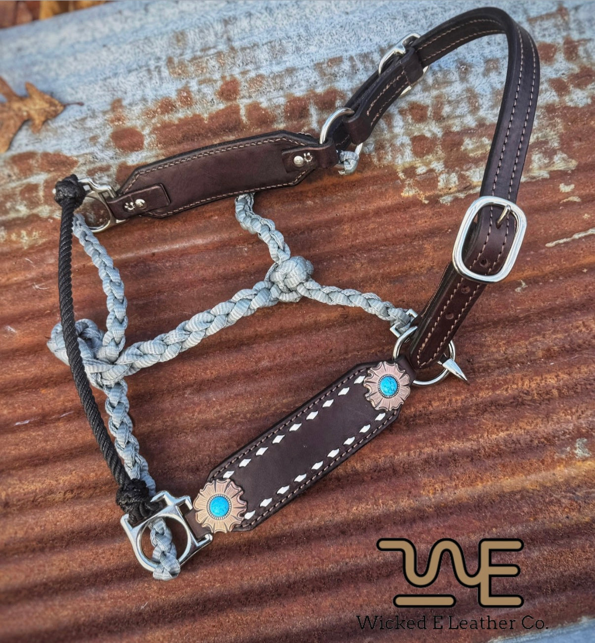 Regular White Buckstitch Working hybrid halter “Choose your own hardware/muletape color”