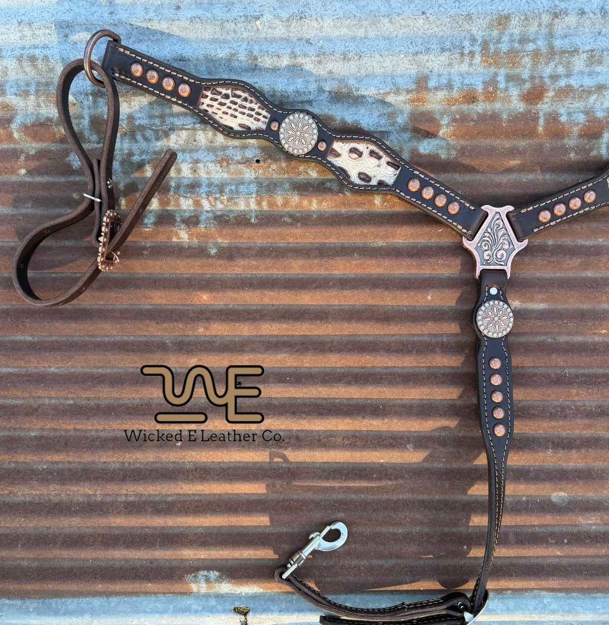 Antique Copper White Croc inlay Breast collars “Ready to ship”