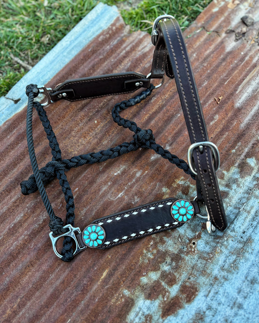 White Buckstitch w/ turquoise working hybrid halter