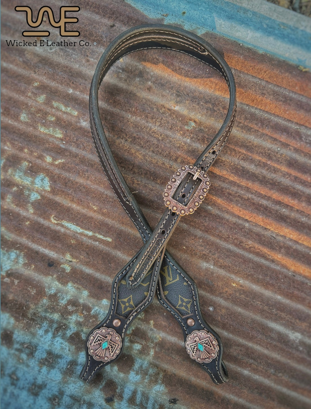 Designer Inlay Split ear headstall w/ concho ends