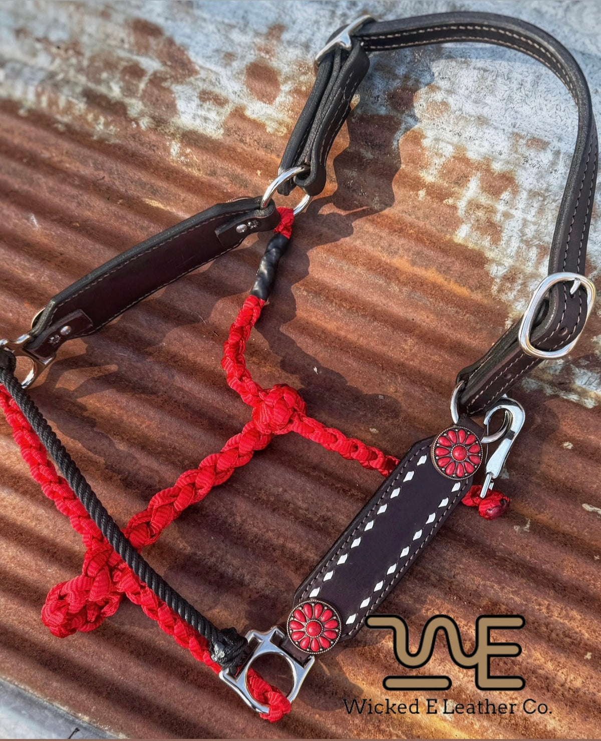 Regular White Buckstitch Working hybrid halter “Choose your own hardware/muletape color”