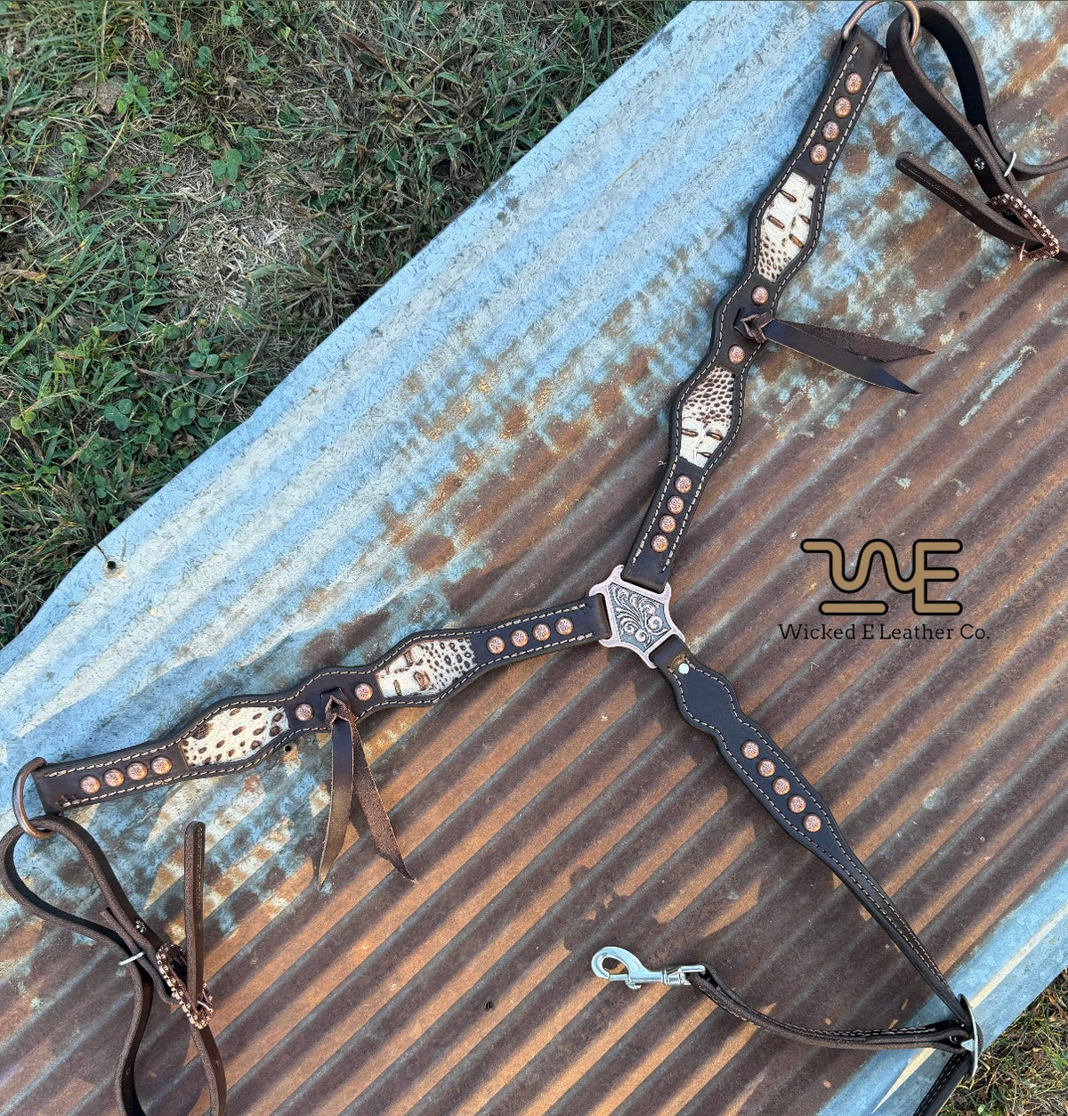 Antique Copper White Croc inlay Breast collars “Ready to ship”