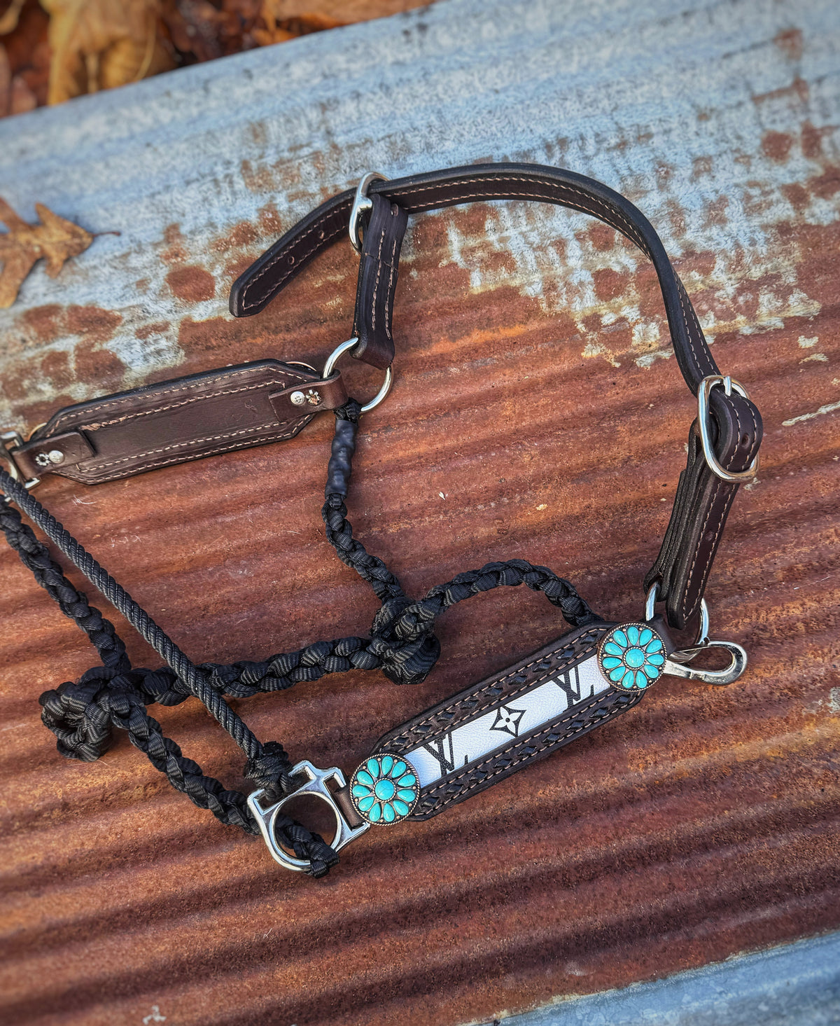 Black Buckstitch w/White  Design inlay “choose your own hardware/muletape”