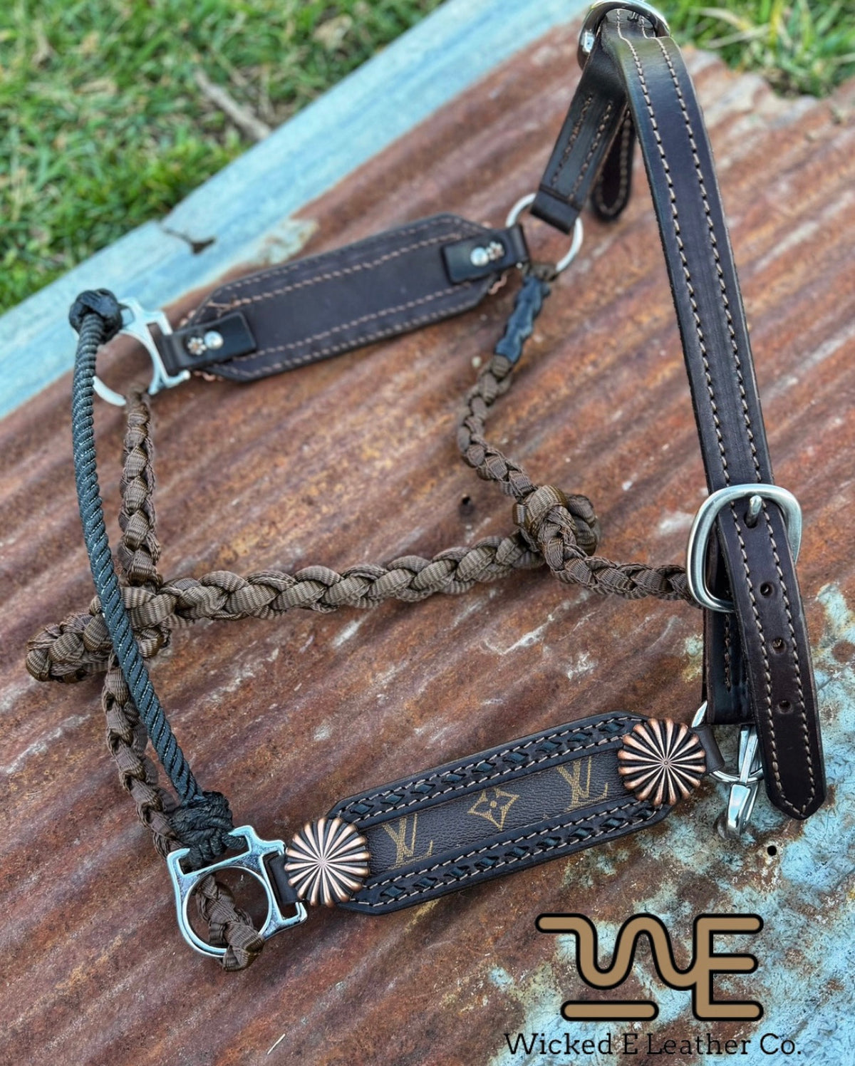 Black Buckstitch w/Designer inlay working hybrid halter “Choose your own hardware/muletape”