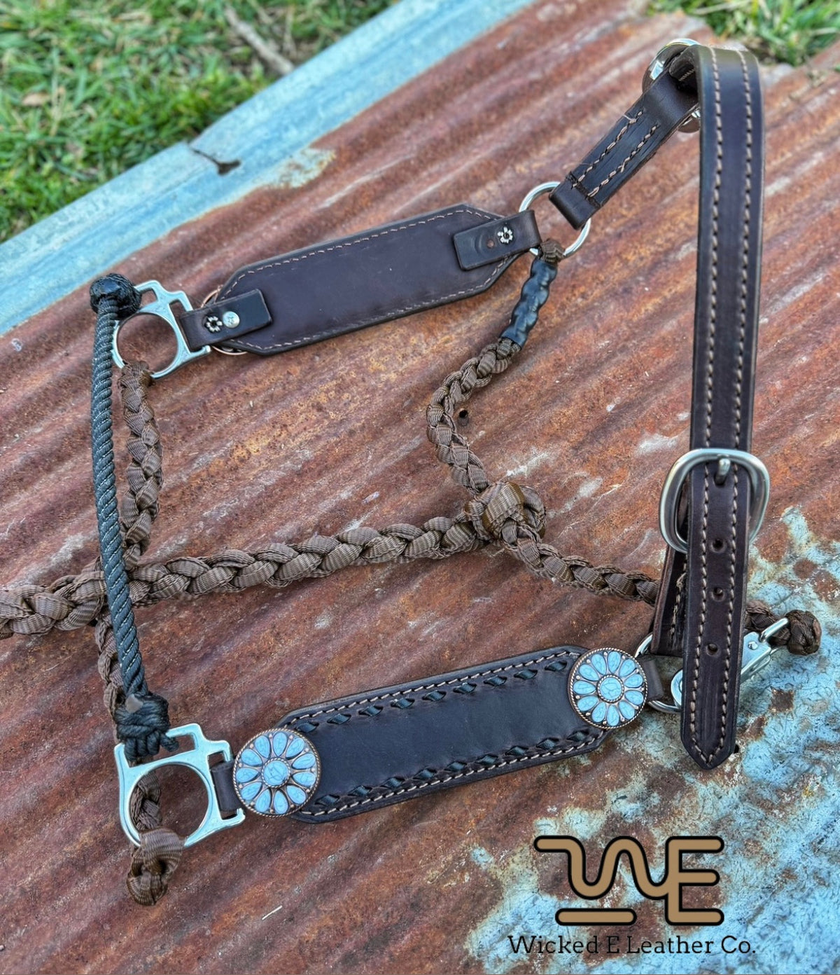 Regular Black Buckstitch Working hybrid halter “Choose your own hardware/muletape color”