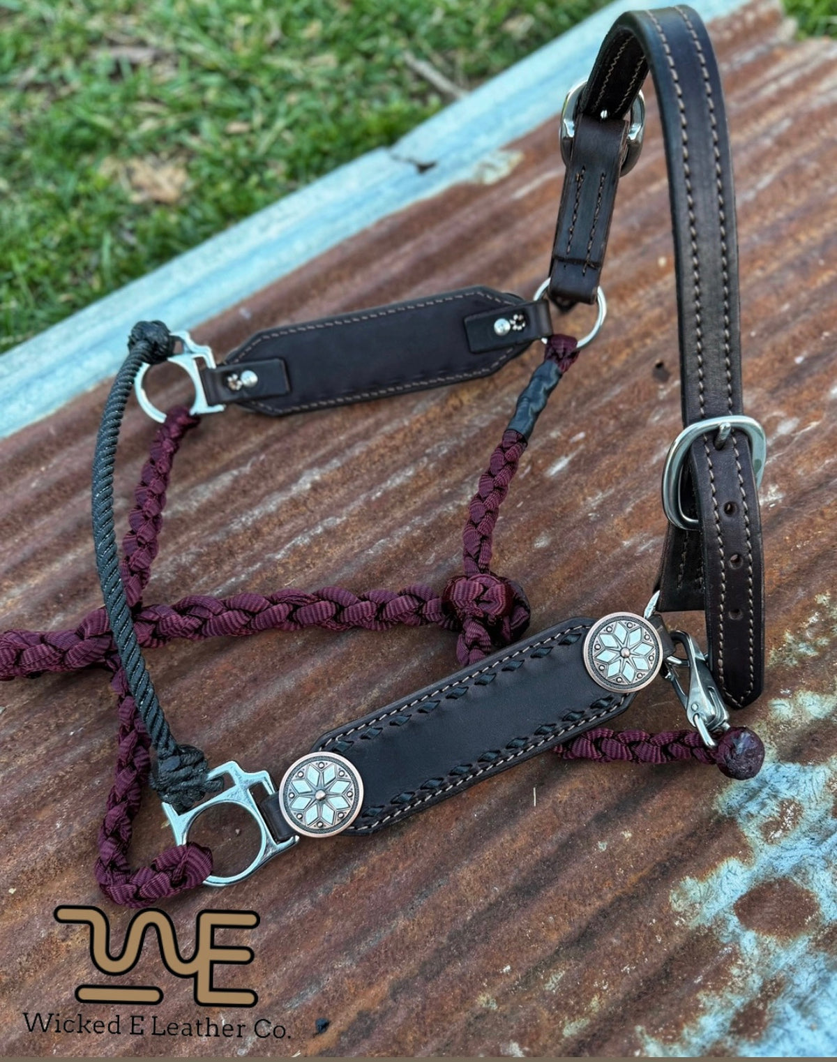 Regular Black Buckstitch Working hybrid halter “Choose your own hardware/muletape color”