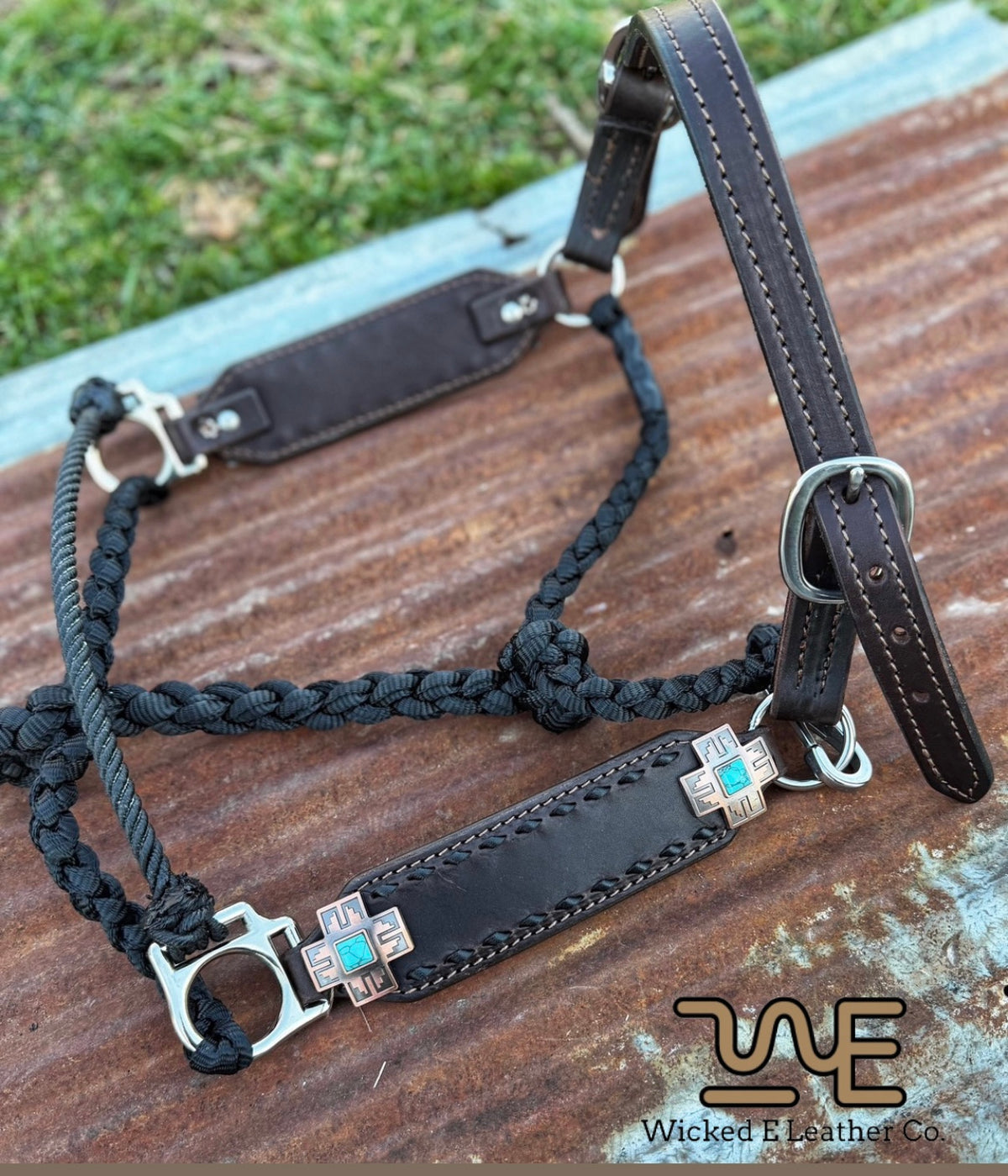 Regular Black Buckstitch Working hybrid halter “Choose your own hardware/muletape color”