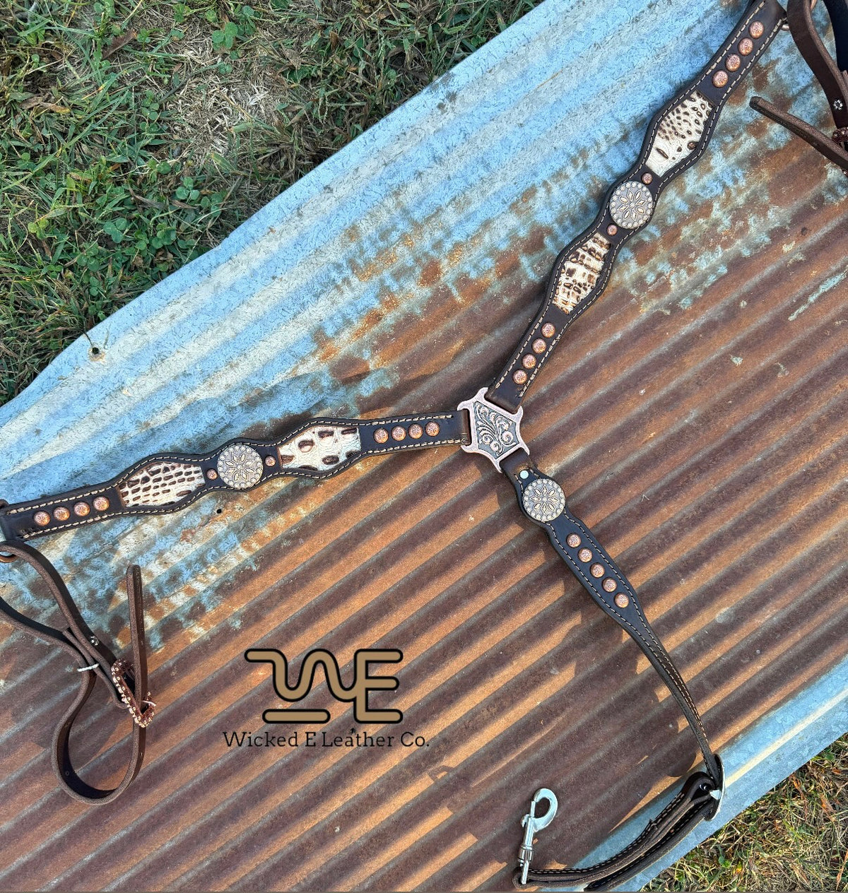 Antique Copper White Croc inlay Breast collars “Ready to ship”