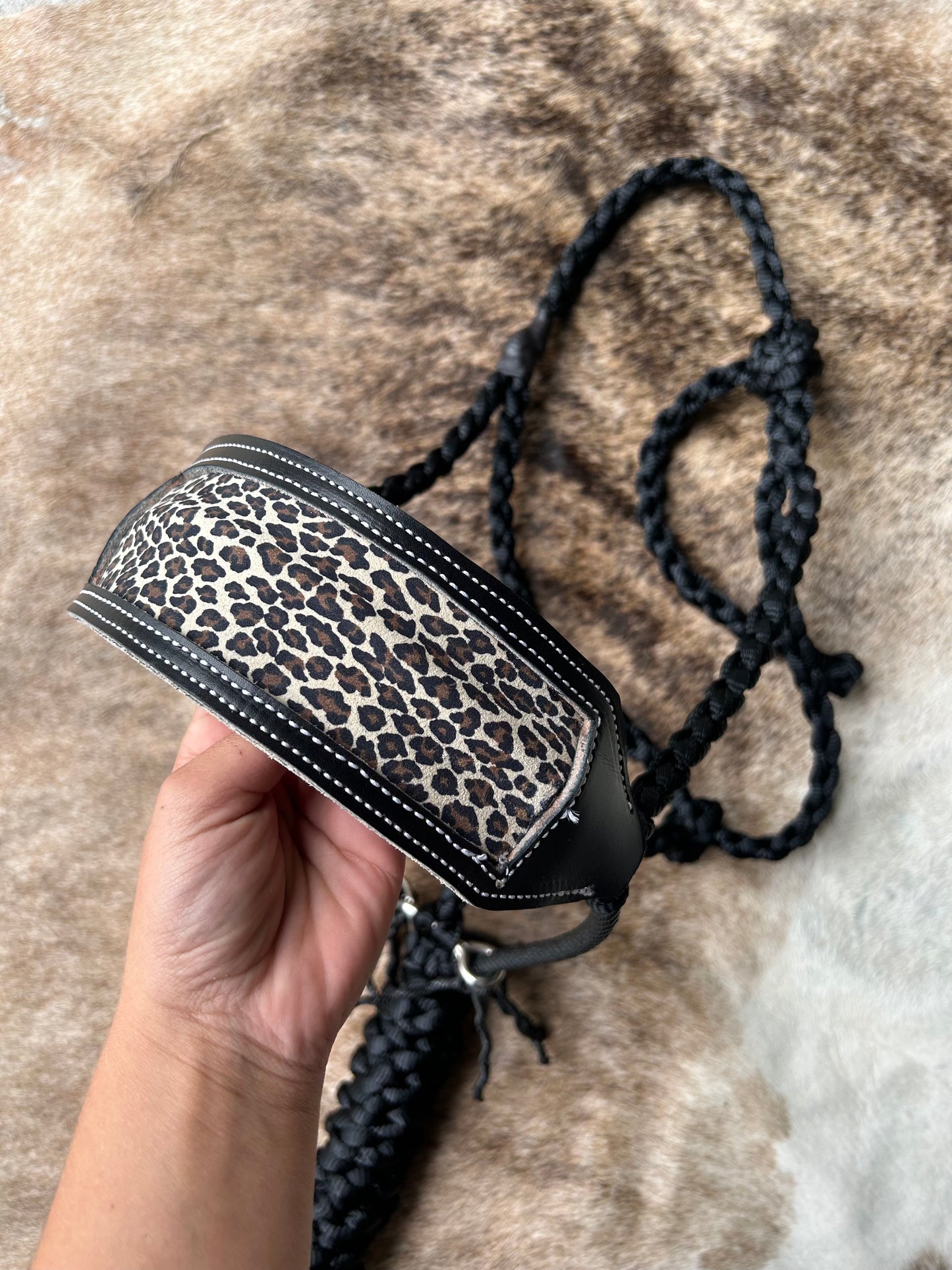 Cheetah print leather nose band halter