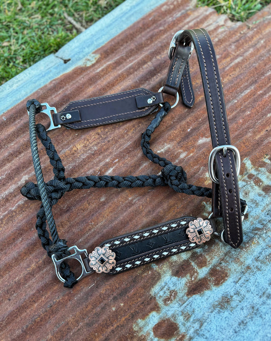 White Buckstitch/black working hybrid halter
