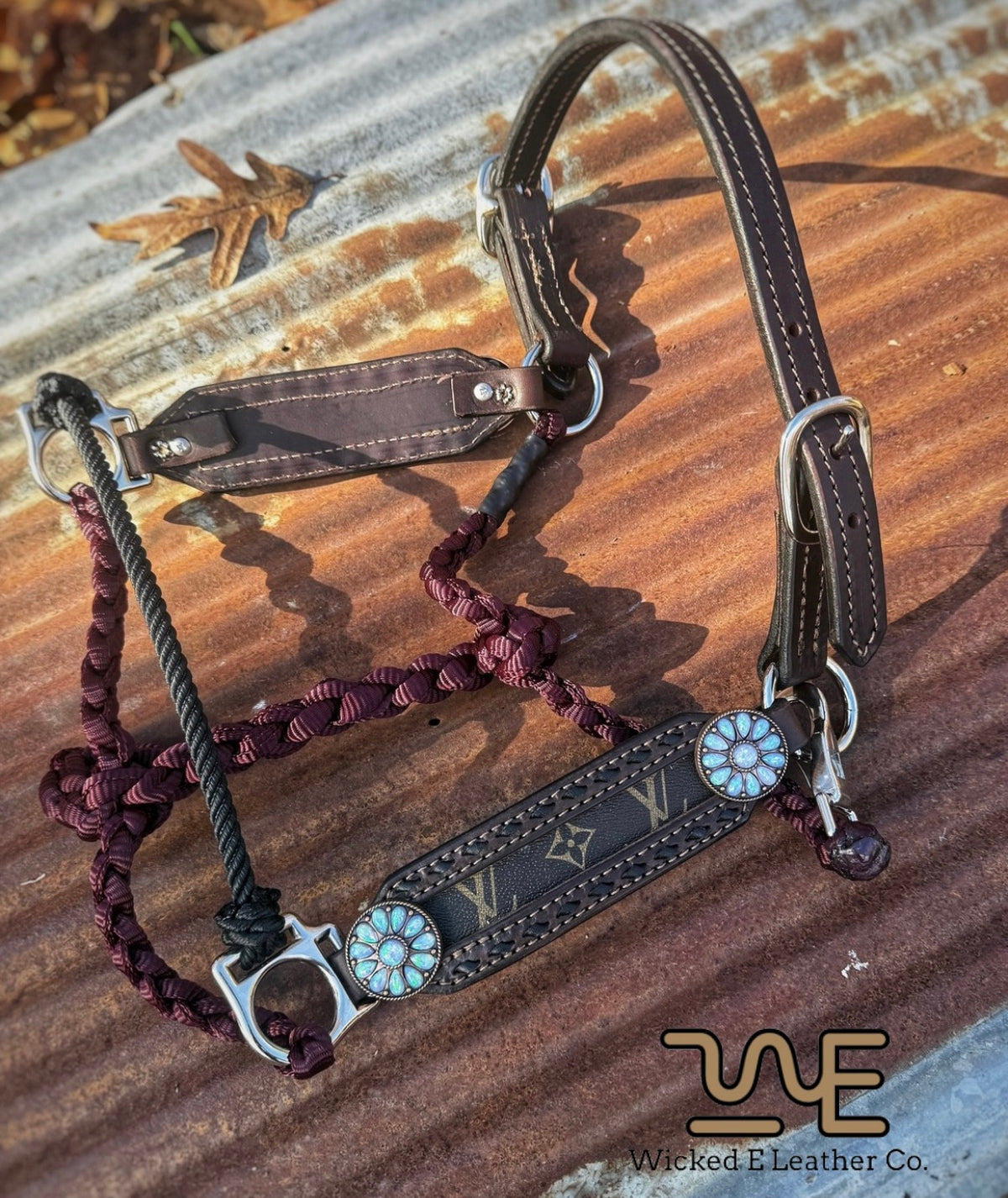 Black Buckstitch w/Designer inlay working hybrid halter “Choose your own hardware/muletape”