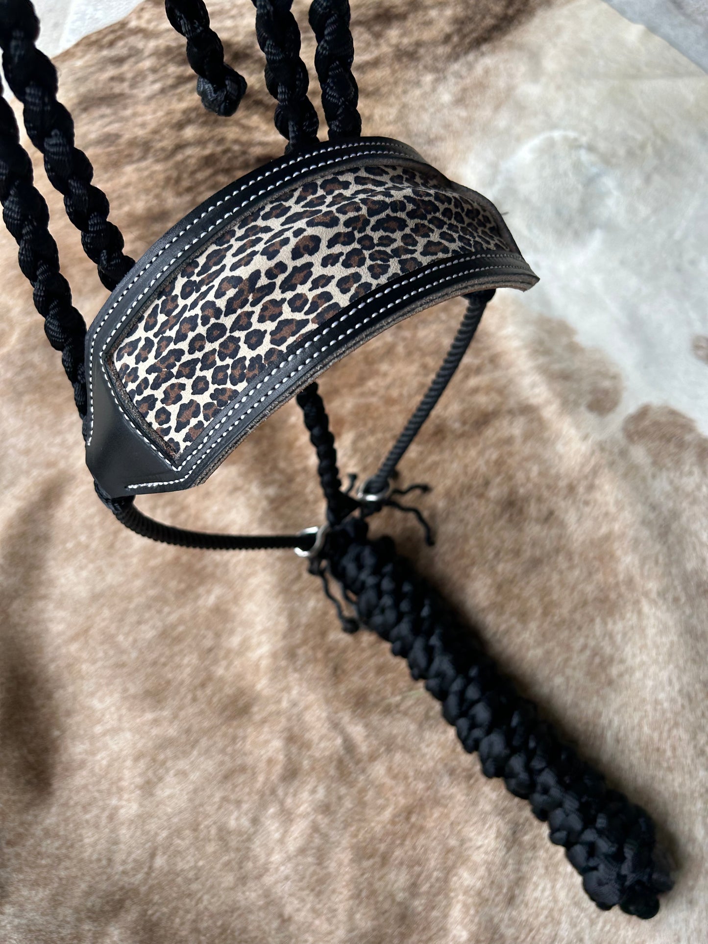 Cheetah print leather nose band halter