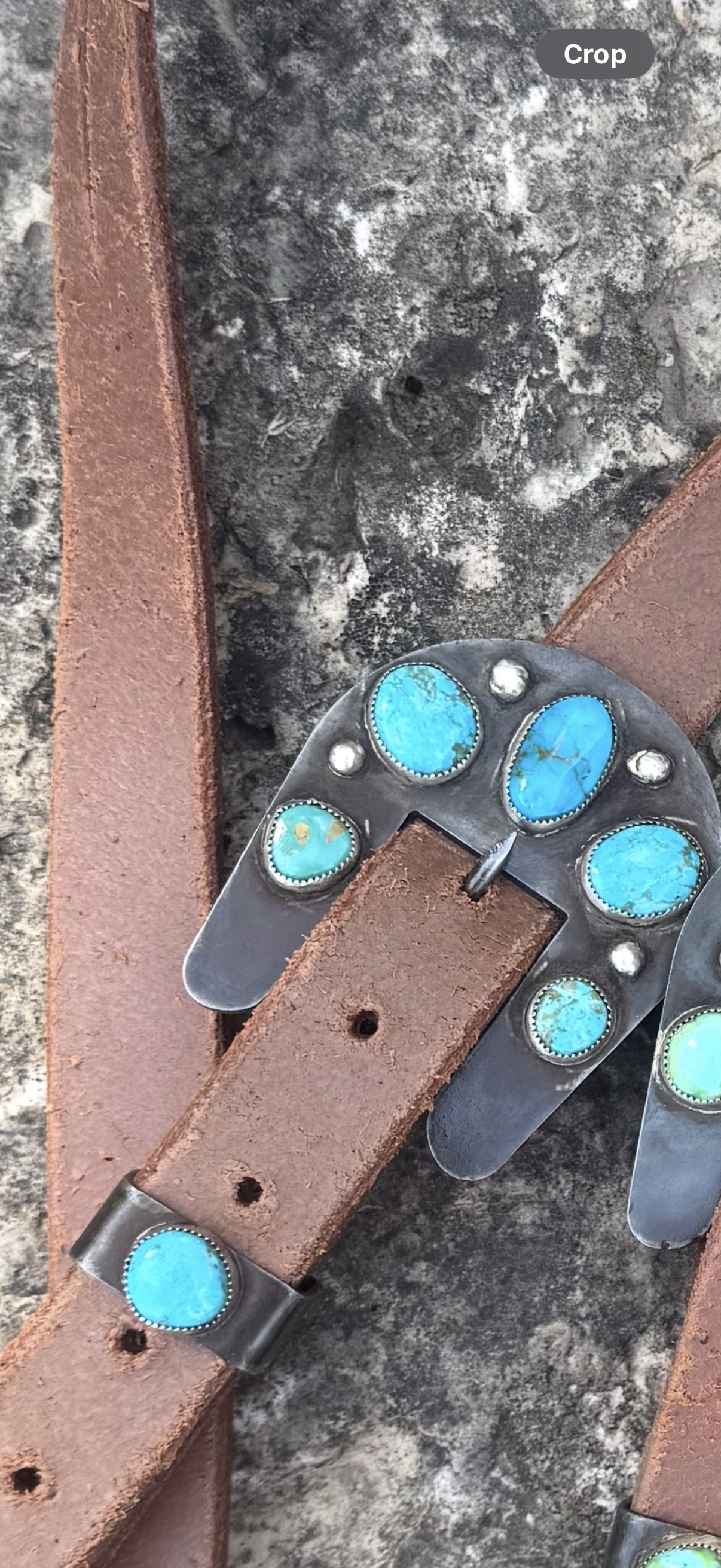 Handmade authentic turquoise buckles on a 1 inch hot oiled split ear Headstall