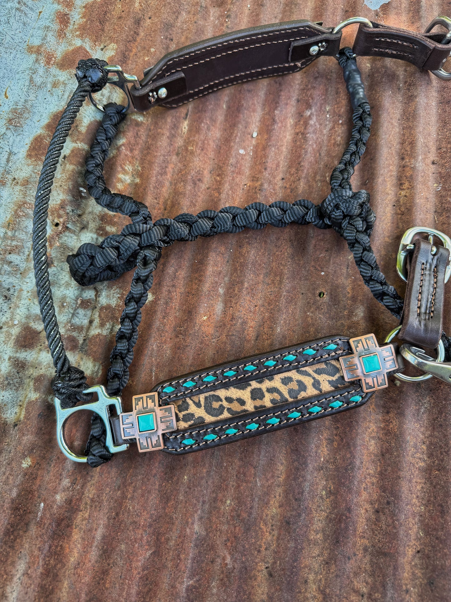 Turquoise Buckstich/Black Cactus working hybrid halter